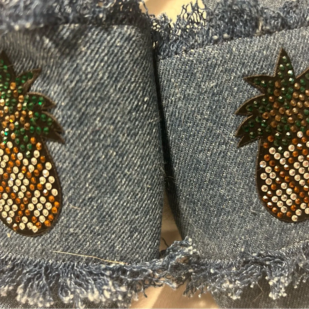 BCBGeneration Blue Denim Slides with Pineapple Detail